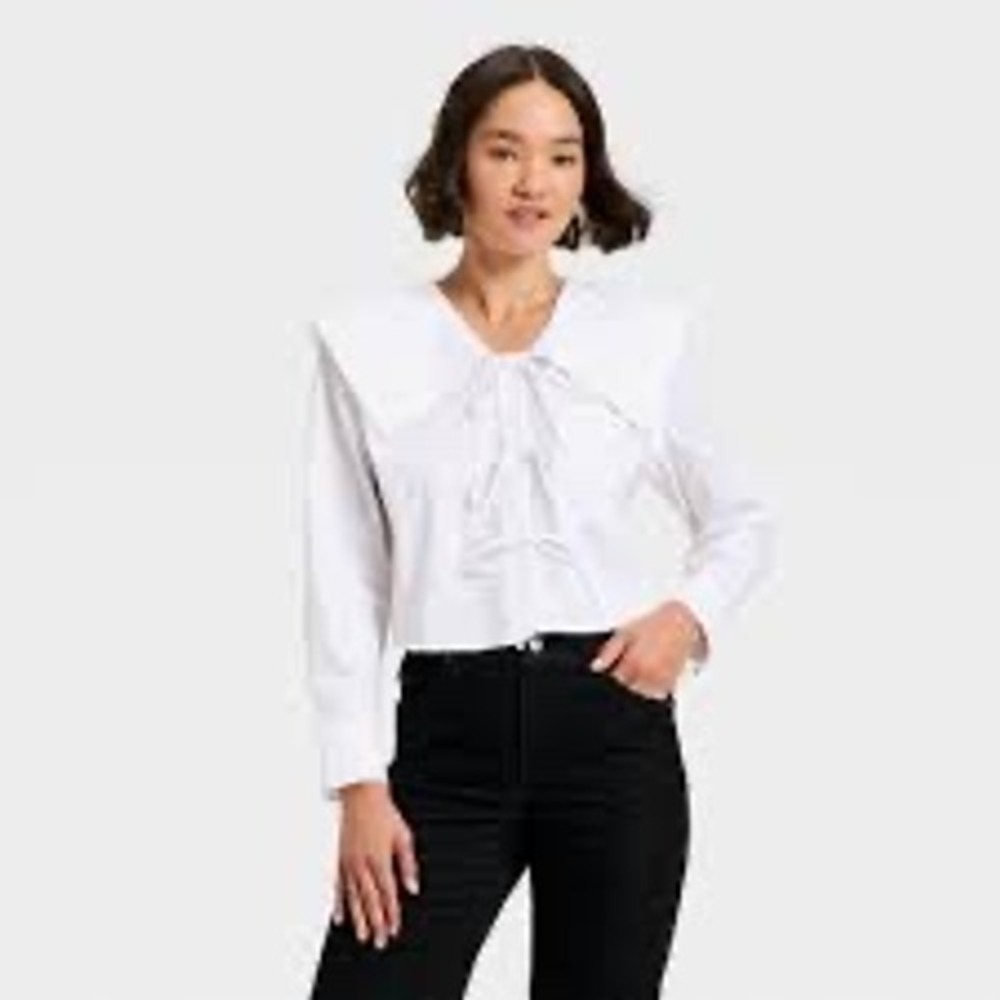 Future Collective Reese Blutstein White Tie Front Sailor Collar Blouse Large NWT
